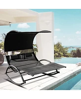 Slickblue Outdoor Double Chaise Lounge Bed Chair Sun Lounger with Canopy and Removable Pillows for Relaxation