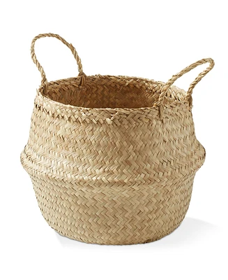 Casafield Seagrass Belly Basket with Handles - Large, Natural Woven Storage Bin Planter for Home Decor, Indoor Plant Pot Cover