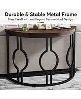 Tribesigns 43 Inch Industrial Semi Circle Sofa Table with Geometric Base,Half Moon Console for Entryway