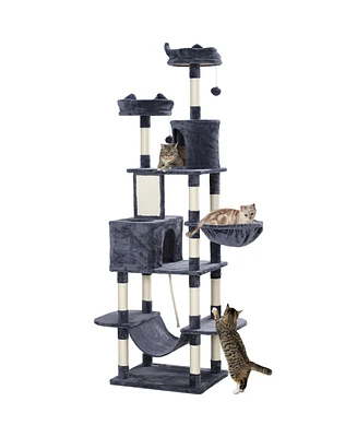 PawHut 81" Cat Tree w/ Cat Scratching Posts for Large Adult Cats, Dark