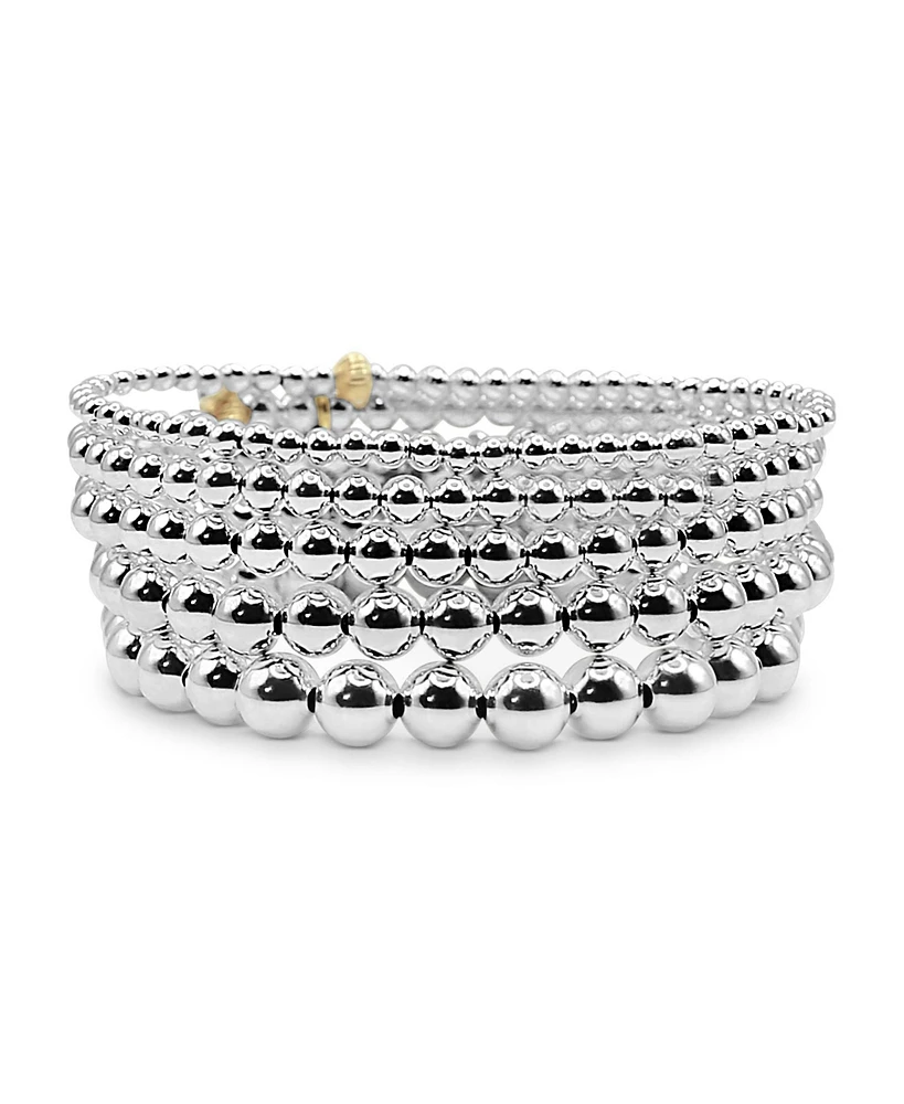 Bowood Lane 3mm, 4mm, 5mm, 6mm, & 7mm Sterling Silver Ball Stretch Bracelet Stack, Stack of 5