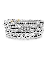 Bowood Lane 3mm, 4mm, 5mm, 6mm, & 7mm Sterling Silver Ball Stretch Bracelet Stack, Stack of 5