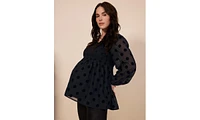 Motherhood Maternity Smocked Square Neck Long Sleeve Babydoll Top