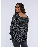 Motherhood Maternity Smocked Square Neck Long Sleeve Babydoll Top