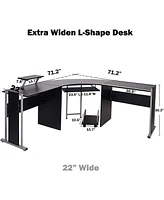 Slickblue 71.2 L-Shaped Computer Desk Modern Wood Corner Table for Gaming and Laptop Use