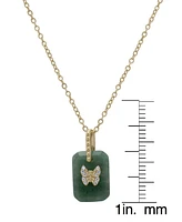 Macy's Amazonite & Lab Grown White Sapphire (1-1/3 ct. t.w.) Butterfly Pendant Necklace in 14k Gold Over Sterling Silver, 16" + 2" extender