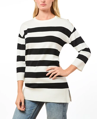 Cable & Gauge Women's Crewneck Sweater with Button Shoulder