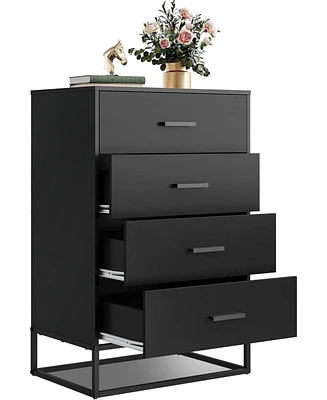 Wlive Dresser for Bedroom with 4 Drawers Nightstand Chest of Tall Sturdy Metal Frame Hallway Living Room Closet