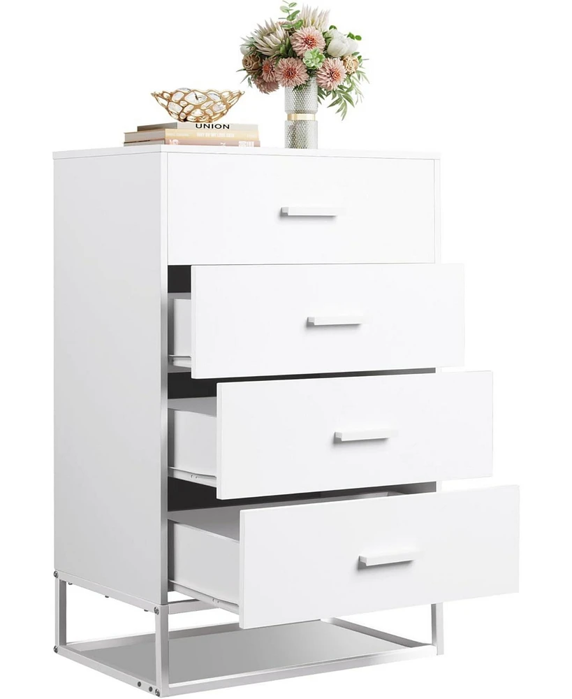 Wlive Dresser for Bedroom with 4 Drawers Nightstand Chest of Tall Sturdy Metal Frame Hallway Living Room Closet