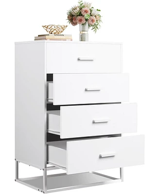 Wlive Dresser for Bedroom with 4 Drawers Nightstand Chest of Tall Sturdy Metal Frame Hallway Living Room Closet