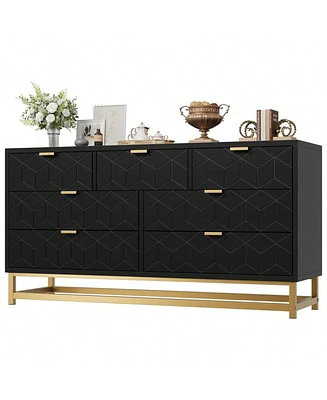 Dresser For Bedroom, Large 6/7 Drawer Organizer With Golden Metal Handle And Legs, Modern Chest Of Drawers, Closet, Hallway,