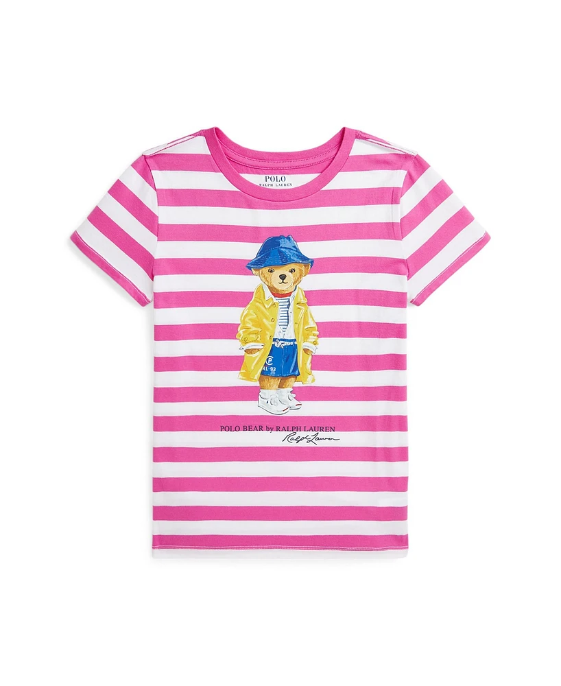 Polo Ralph Lauren Big Girls Striped Polo Bear Cotton Jersey Tee