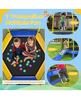 Gymax 7FT Kids Recreational Trampoline w/ Ladder & Slide Ocean Ball Indoor Outdoor