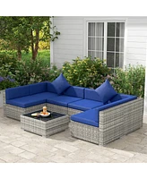 Outsunny 7pc Sectional Wicker Patio Furniture Set, Mixed and