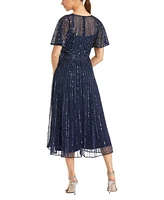 Mac Duggal Women's A Line Embellished Short Sleeve Dress