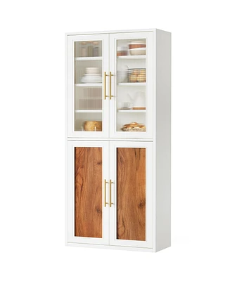 Tribesigns Kitchen Pantry Cabinet, 69" Tall Storage Cabinet with Doors, 6 Adjustable Shelves, Freestanding Cupboard Floor Cabinet, White Food Pantry O