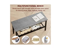 gaomon Dining Table Set for 4, Modern Kitchen Table with Bench and Chairs, 4 Piece Dining Room Table with Storage Rack for Small Spaces