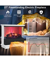 Sugift 27 Inch Freestanding Electric Fireplace with 3-Level Vivid Flame Thermostat