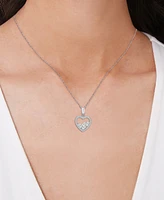 Lab Grown White Sapphire Baguette & Round Scatter Cluster Heart 18" Pendant Necklace (1/2 ct. t.w.) in Sterling Silver