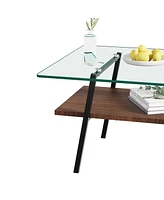 Slickblue Modern Rectangle Coffee Table with Tempered Glass Top and Metal Legs for Living Room