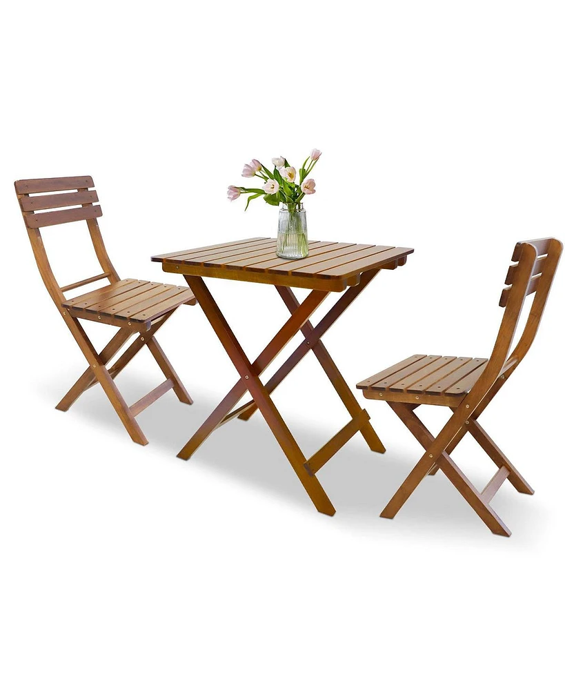 Slickblue Outdoor Wood Bistro Set - 3-Piece Folding Patio Furniture for Small Spaces