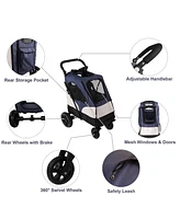 Slickblue Foldable Dog Stroller - Pet Gear Carrier with Adjustable Handle & Mesh Window