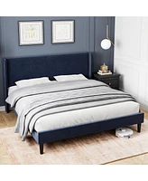 gaomon Queen Upholstered Bed Frame with Wingback Headboard