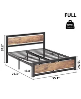 gaomon Full Bed Frame Platform with Headboard, Industrial 14 inch Bedframe