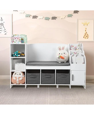 gaomon Kids Bookshelf with Reading Nook, Bookcase with Detachable Cushion