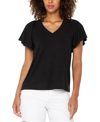 Liverpool Los Angeles Women's Flutter-Sleeve V-Neck T-Shirt