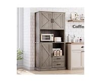 gaomon Modern Kitchen Pantry Cabinet with Microwave Stand, Tall Hutch Bar Cabinet with Drawers & Adjustable Shelves