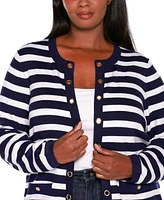 Belldini Plus Black Label Nautical Stripe Open-Front Cardigan Sweater