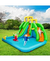 Gymax Kids Inflatable Water Park Bounce House 2 Slide w/Climbing Wall - Multi