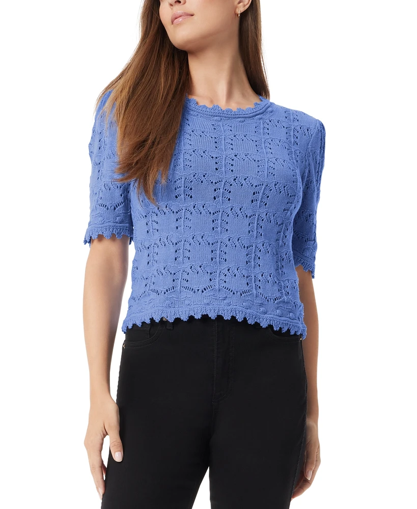 Sam Edelman Women's Robyn Pointelle-Stitch Short-Sleeve Sweater