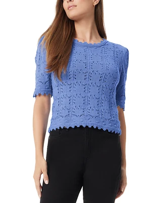 Sam Edelman Women's Robyn Pointelle-Stitch Short-Sleeve Sweater