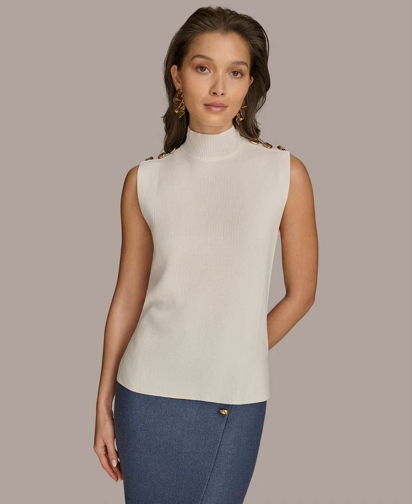 Donna Karan New York Women's Sleeveless Mock Neck Rib Knit Top