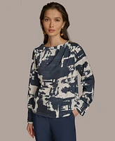 Donna Karan New York Women's Printed Long Sleeve Blouse