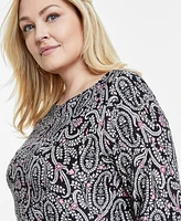 Jm Collection Plus Printed Jacquard Swing Top, Exclusively at Macy's