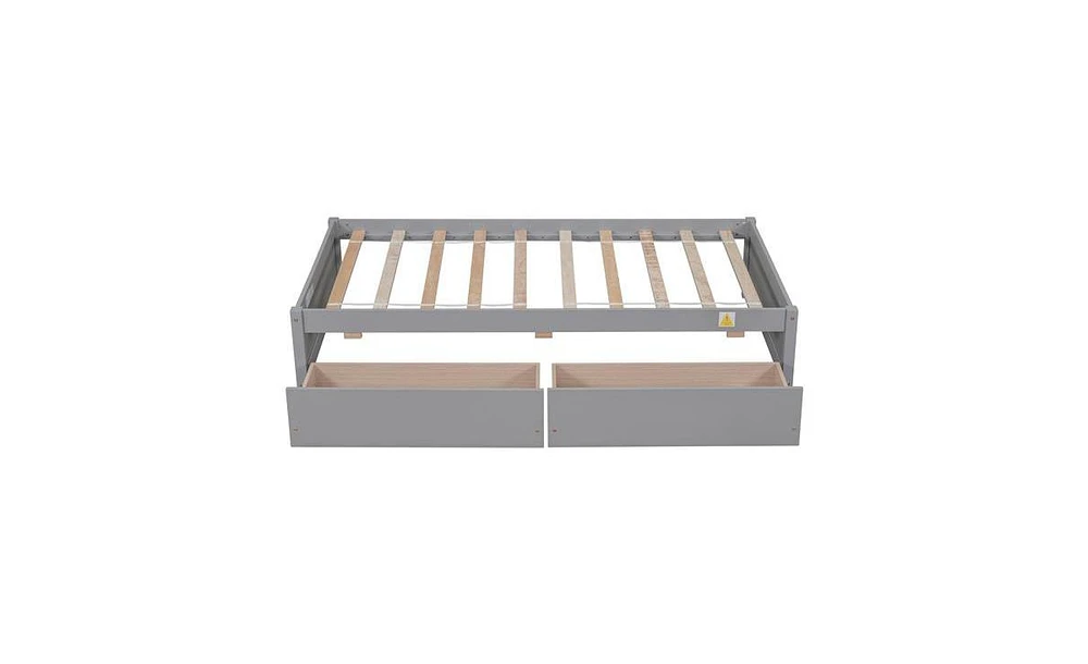 Slickblue Twin Bed with 2 Drawers - Solid Wood Frame, No Box Spring Needed