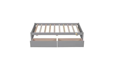 Slickblue Twin Bed with 2 Drawers - Solid Wood Frame, No Box Spring Needed