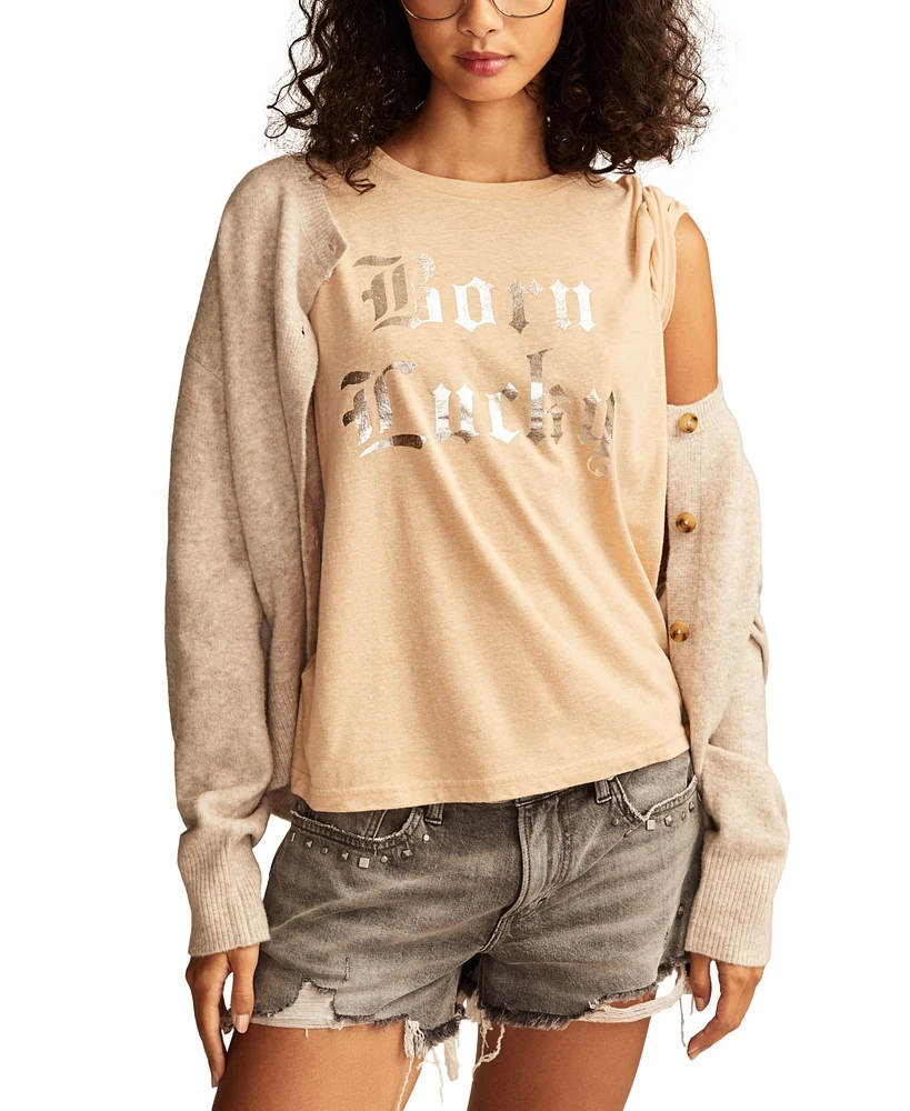 Lucky Brand Women's Metallic Born Crewneck Tee