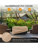Skonyon 32 x 20 Inch Propane Rattan Fire Pit Table Set with Side Table Tank and Cover