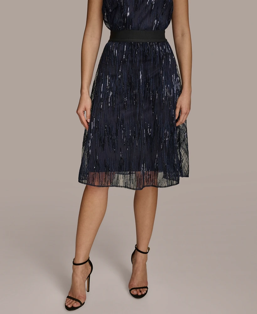 Donna Karan New York Women's Sequin Embellished Mesh A-Line Skirt