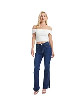 Bayeas Women's High Rise Flare Leg Jeans With Slit Hem