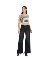 Bayeas Women's High Rise Wide Leg With Frayed Hem