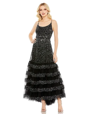 Mac Duggal Women's Embellished Scoop Neck Tiered Gown