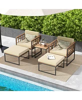 Givimo 5 Piece Outdoor Furniture Set Acacia Wood Chair Set with Ottomans and Coffee Table