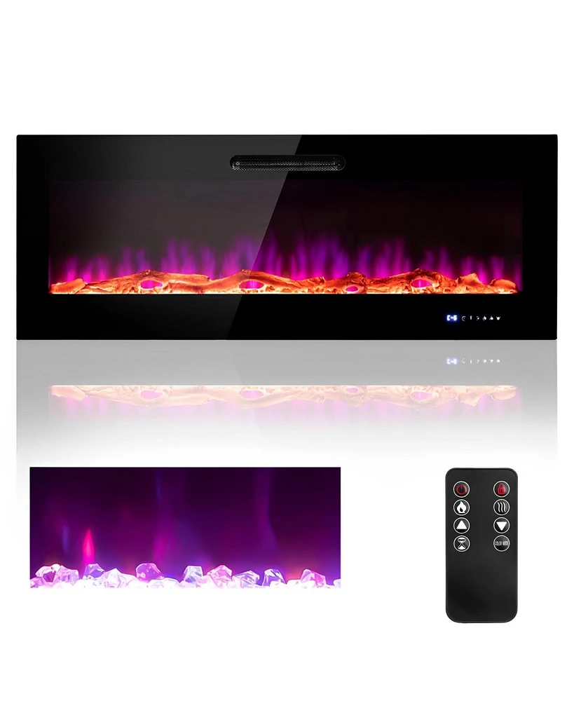 Skonyon 60 Inch Wall Mounted Recessed Electric Fireplace with Decorative Crystal and Log