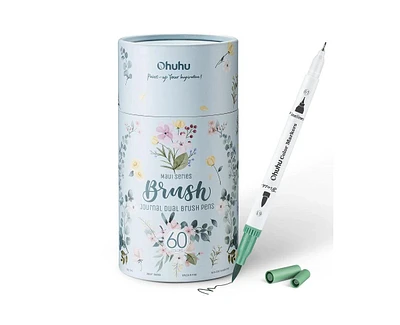 Ohuhu Maui 60ct Brush/Fineliner Water Based Markers with White Marker Holder Y30-80400-14