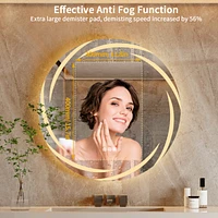 Wisfor Round Circle Lighted Bathroom Mirror Anti Fog Vanity Mirror Stepless Dimming